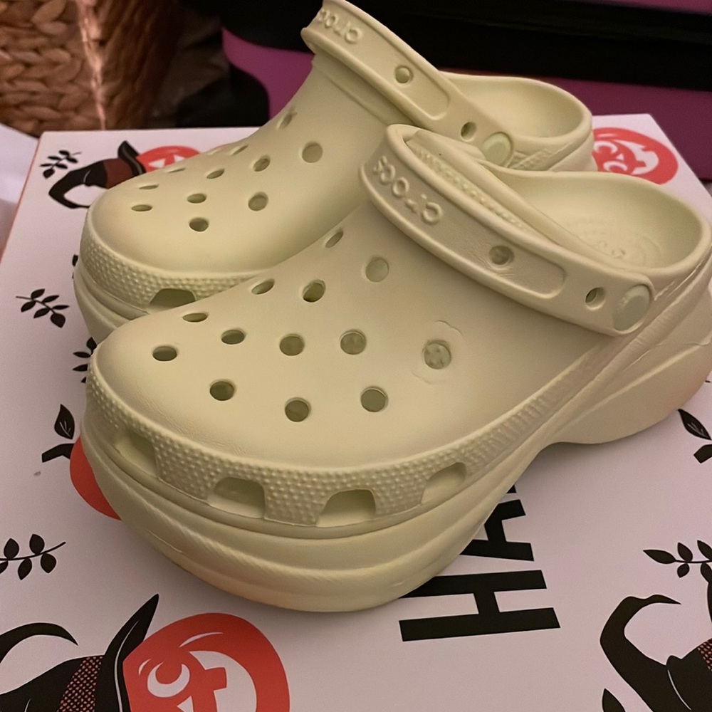 Lime green adorable platform Crocs